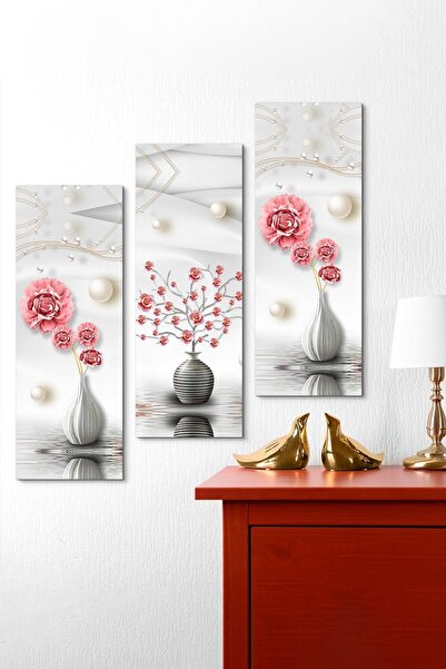 Evinemoda Картина от 3 части с перлена ваза за цветя от MDF