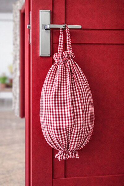 YUVOL Pötikareli Kırmızı Kumaş Poşetlik 50x30 cm Poşet Organizeri, Mutfak Poş...