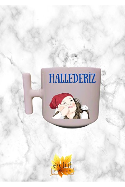 Eylül Design Cream Color T Handle Handled Special Design Printed T Mug Latte ...