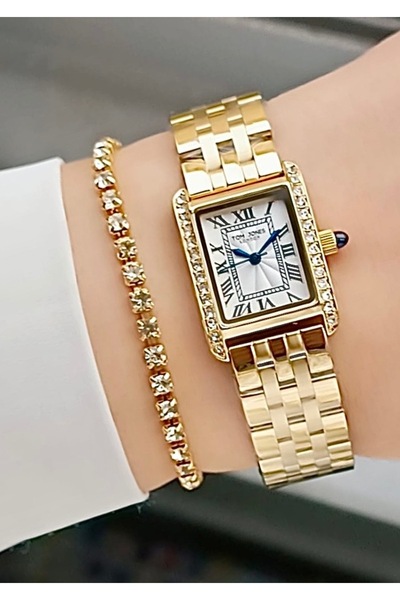 Tom Jones ساعة يد نسائية أصلية بضمان لمدة عامين، سوار ذهبي وفضي اللون + سوار ...