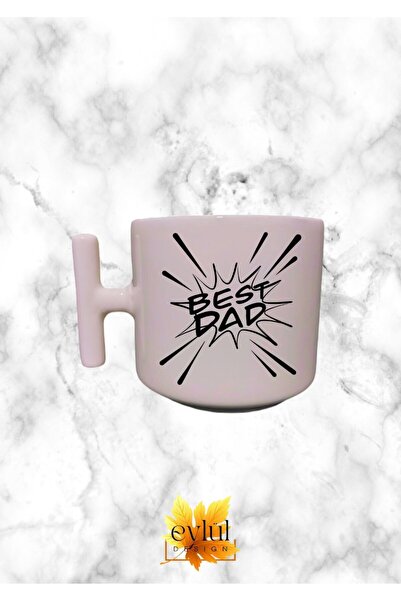 Eylül Design كوب لاتيه بمقبض على شكل حرف T بلون كريمي وتصميم خاص مطبوع على شك...