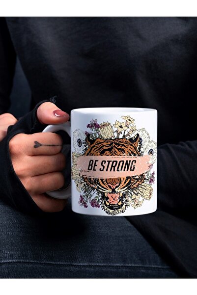 Eylül Design كوب مطبوع عليه Be Strong مكتوب عليه تحفيز النمر بتصميم خاص، كوب ...