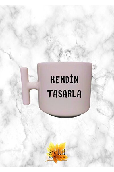 Eylül Design صمم نفسك بلون كريمي على شكل T مقبض بتصميم خاص مطبوع على شكل T كو...