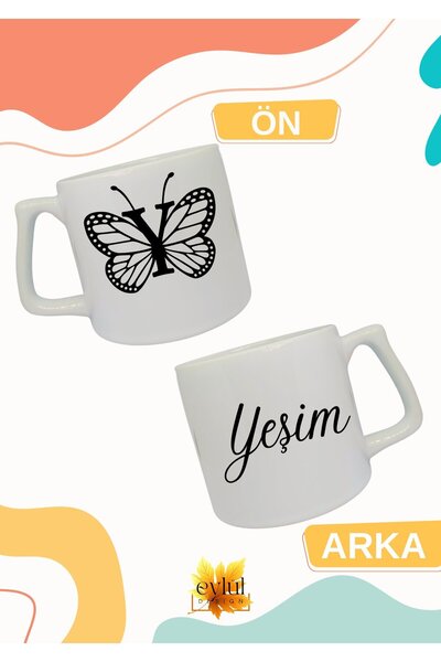 Eylül Design Letter Y Black Butterfly Name Written Double-Way Printed Luxury ...
