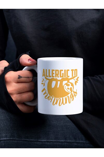 Eylül Design Fun Special Design Printed Mug Cup with Panda Allergic To Mornin...