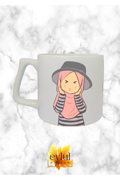 Eylül Design Girl with Hijab Themed Special Design Printed Luxury Ceramic Mug...