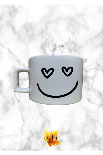 Eylül Design Heart Smile Special Design Printed Mug Cup Espresso Turkish Coff...