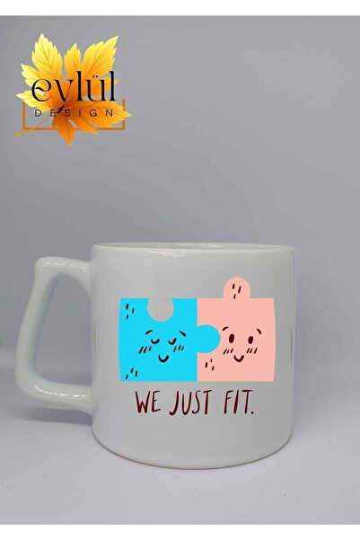 Eylül Design We Just Fit Written Fun Special Design Printed Luxury Ceramic Mu...