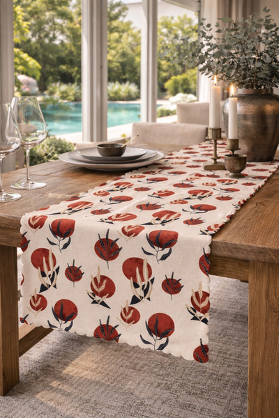 SasoHome عداء ديكور مطبوع رقميًا بتصميم القمر الأحمر والنباتات الكريمية