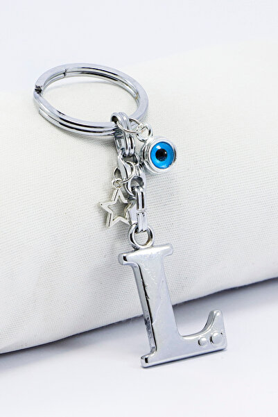 biuti سلسلة مفاتيح معدنية على شكل حرف L مزينة بخرز على شكل نجمة باللون الفضي ...