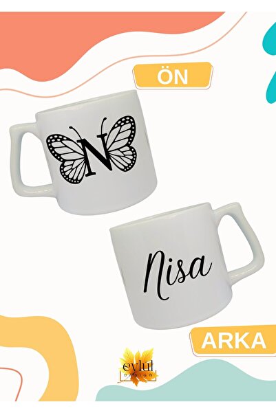 Eylül Design Letter N Black Butterfly Name Written Double-Way Printed Luxury ...