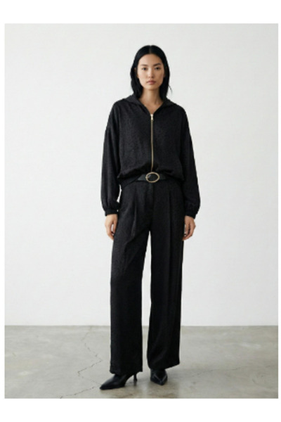 Quzu Leopar Desenli Kemerli Pantolon