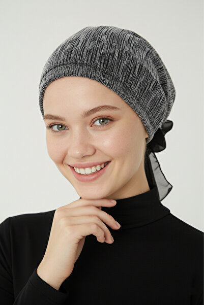 elysianfidan Lüks Nova Siyah-Gümüş Arkası Şifon Detaylı Hazır Türban Tesettür...