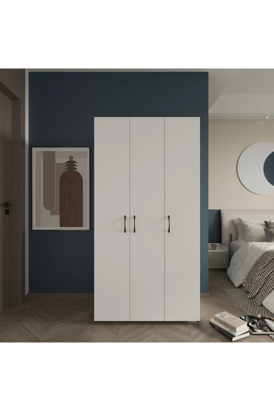 ED PET DİZAYN Doruk 3 Kapaklı Beyaz Elbise Dolabı Çok Amaçlı Dolap 90 cm Geni...