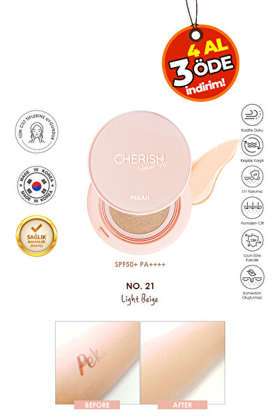 PEKAH Spf 50 Pa Uva/uvb High Coverage Cherish Velvet Cushion Foundation 21 Me...
