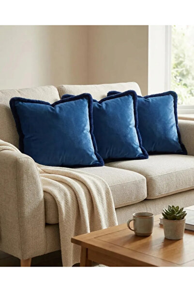 Phoenix Kadife Püsküllü Kırlent Kılıfı Lacivert 43x43