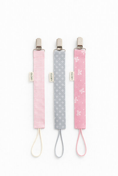 GLORY BABY 3'lü Set Bebek Emzik Askısı %100 Pamuk - Pembe Tonlar