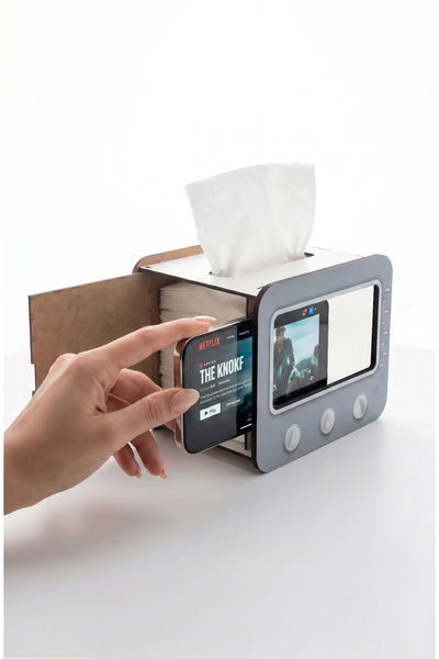 Işıl Concept Telefon Standlı Ahşap Peçetelik, Masa Üstü Telefon Raflı Retro P...