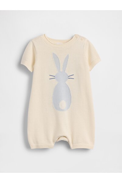 GAP Bebek Sarı Bunny İşlemeli Triko Kısa Tulum
