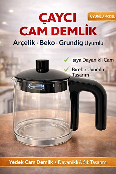 Arçelik K 3282 Ic Inox Çaycı Cam Demlik Kırılmaya Karşı 4 Kat Dayanıklı