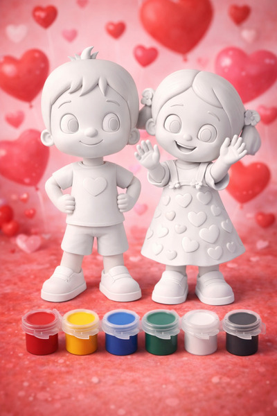 PRİNTELLA Niloya & Mete Boyama Seti Figürü – Sevgililere ve Çocuklara Özel, 6...