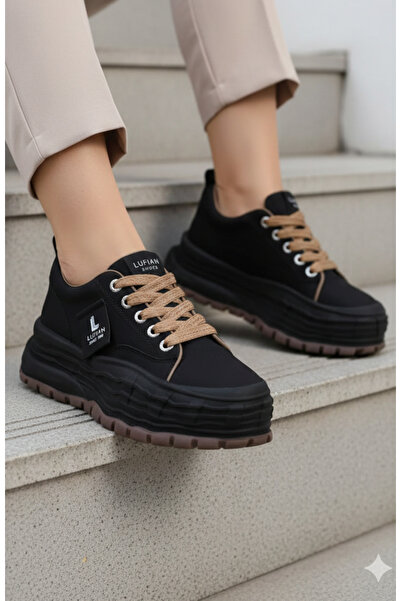 Lufian Zeta Kadın Sneaker Yüksek Konfort Rahat Taban Günlük Spor Ayakkabı Siyah