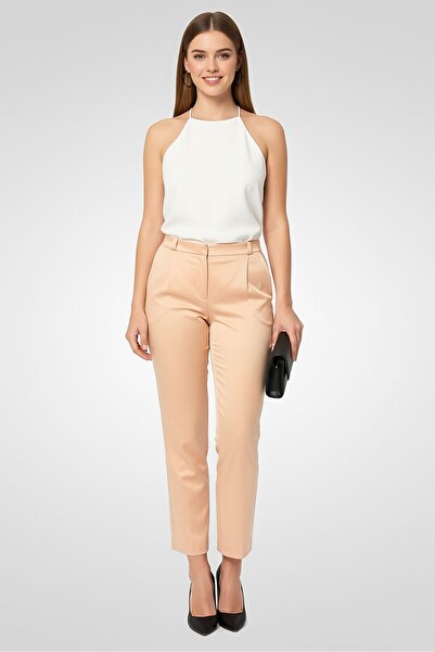 PİNKO بنطلون نسائي سادة بقصة عادية، لون بيج داكن