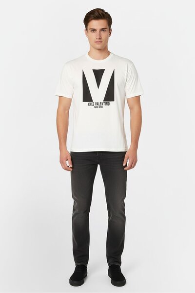 Valentino Men Crew Neck Short Sleeve Graphic Print T-Shirt, Off White