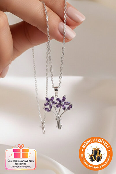 Lucente Jewellery 925 Ayar Yeni Lotus Çiçek Buketi Gümüş Kaplama Hediyelik Öz...