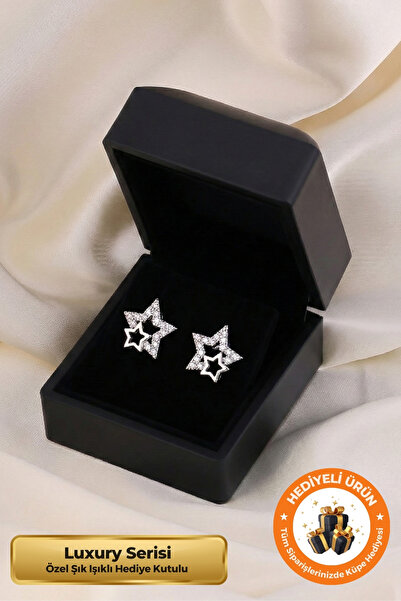 Lucente Jewellery Işıklı Hediye Kutulu Çift Yıldız Model 925 Ayar Gümüş Kapla...