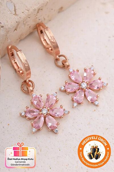 Lucente Jewellery 925 Ayar Pembe Lotus Küpe Rose Gümüş Kaplama Özel Tasarım H...