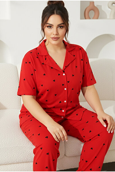 Siyah İnci Set de pijamale din bumbac, cu mâneci scurte, cu nasturi, mărime m...