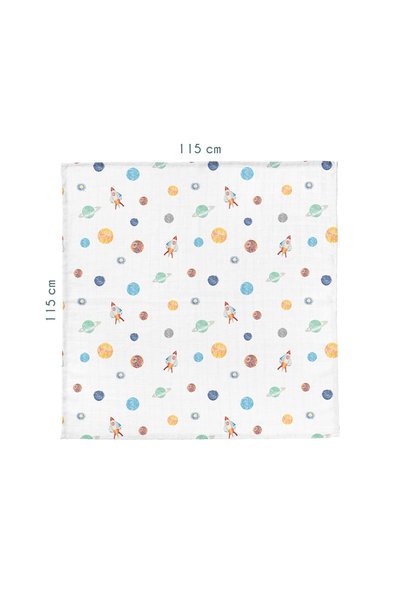 Casadora Baby غطاء سبيس بلانيت من الموسلين المغسول 100% من القطن العضوي 115 × 115 سم