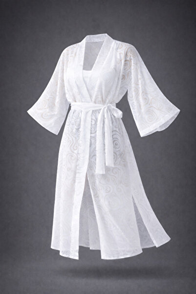 Retrobird Kimono Țesătură Transparentă Arzând Femei Alb