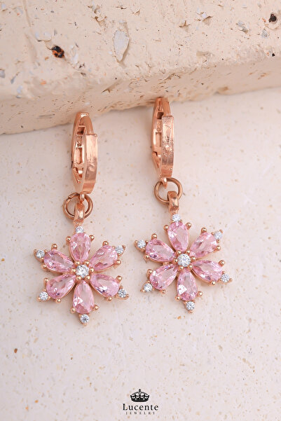 Lucente Jewellery 925 Ayar Bolluk Bereket Aşk Şans ve Zarafetin Simgesi Rose Gold Pembe Lotus Kamelya Çiçeği Kararma Karşıtı Rodyum Güçlendirmeli Gümüş Özel Gün Hediyesi Şık & Zarif 1 Çift Sallantılı Halka Küpe