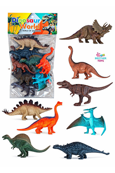 Brother Toys Poşetli 8 Adet Dinozor Dinazor Seti 16 Cm. Trex, Triceraptor, Pt...