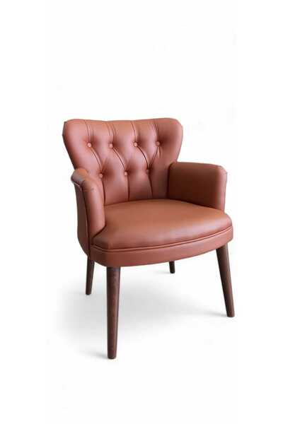 ARYANS HOME Ahşap Ayaklı Kollu Taba Deri Ofis Koltuğu Ofis Bekleme Koltuğu  B...