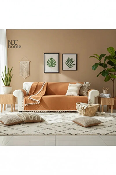 NDC HOME Husă pentru canapea premium din in și scorțișoară [SCORȚIȘOARĂ] cu p...