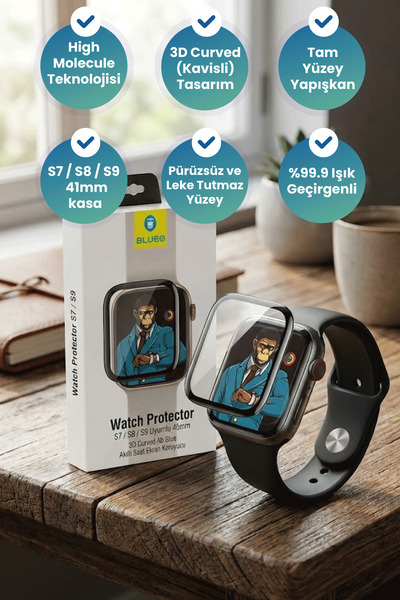 BLUEO واقي شاشة للساعة الذكية متوافق مع S7 / S8 / S9 مقاس 45 ملم، منحني ثلاثي...
