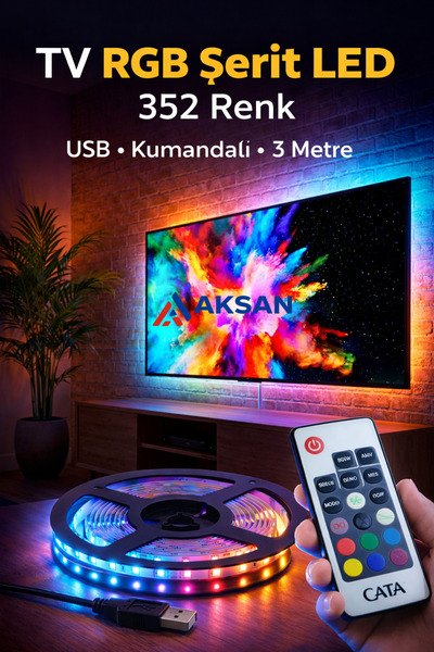 Cata CT-4566 3 Metre RGB Şerit LED TV Arkası & Oyuncu Monitör LED USB Tak-Çal...