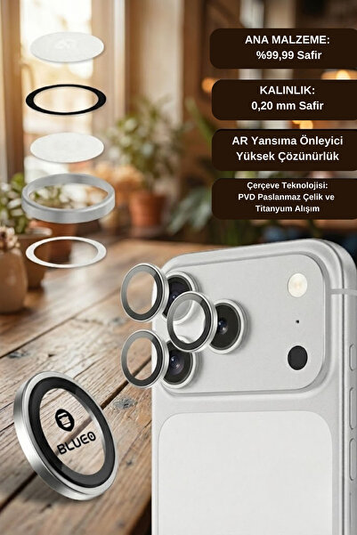 BLUEO واقي عدسة الكاميرا من السيلفر والتيتانيوم والياقوت الأزرق متوافق مع آيف...