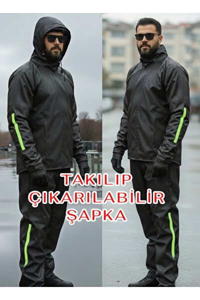 by yağmur Takılıp Çıkarılabilir Şapkalı Reflektörlü Motorcu Yağmurluğu Kurye ...