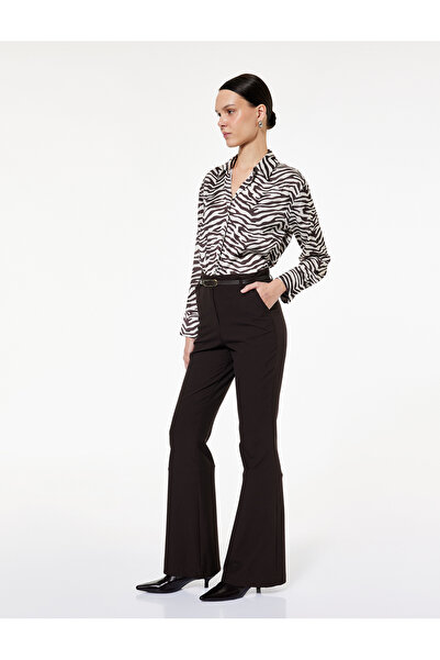 Koton Μακρυμάνικο πουκάμισο με κουμπιά με σχέδιο ζέβρα κλασικό σατέν πουκάμισ...