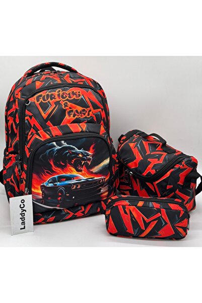 LaddyCo Primary School Bag Boy's 3-Piece Set Red Primary School Bag Character...