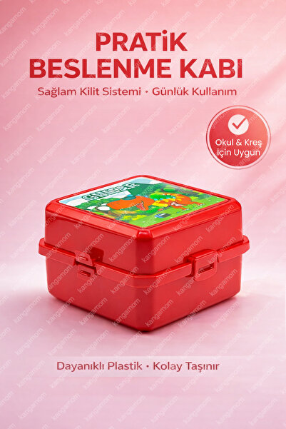 4 Compartment Feeding Box - Practical School Feeding Container with Spoon and Fork Set