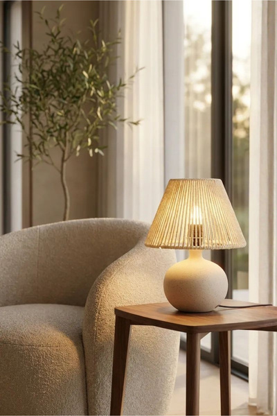 HOMİNG Nevia Natural İpli Seramik Abajur