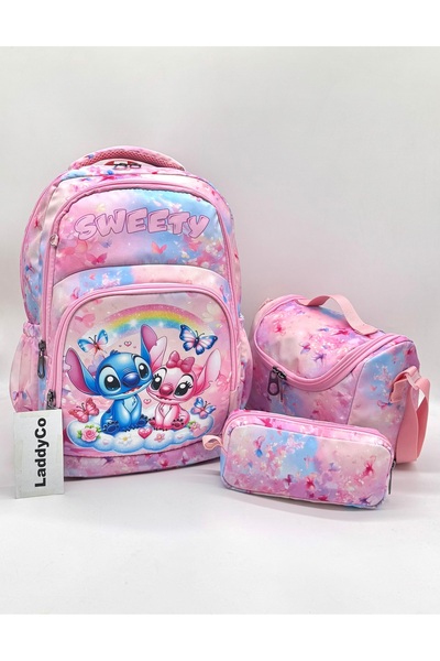 LaddyCo İlkokul Çantası Kız Çocuğu 3`lü Set Renkli İlk Okul Çantası Karakter ...