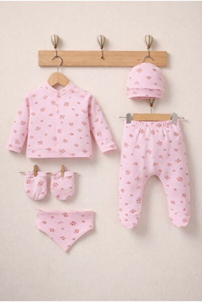 ENİA BABY Kız Bebek Pamuklu Yenidoğan 5 Parça Hastane Çıkış Seti 0-3 Ay