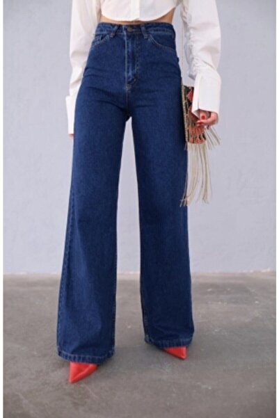 Trn JNS 90's Koyu Mavi Likralı Süper Yüksek Bel Salaş Jeans Palazzo Pantolon....