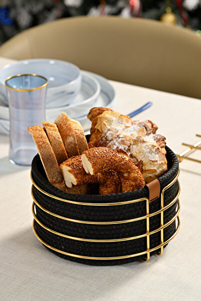 Edora Home سلة خبز أنيقة - مستديرة ذهبية، محبوكة من الخيزران، مكرامية، متعددة...